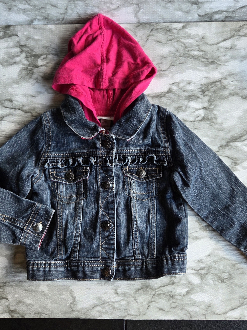 Kids Denim Jacket with Hot Pink Hood - Arizona Jeans Size 18m